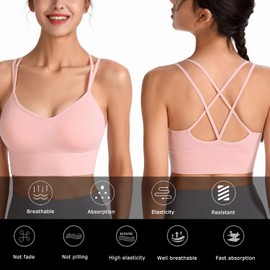 HANERDUN Women's sports bra, padded yoga bra, seamless, no underwire, provides good support, breathable strap design and medium strength for fitness, running, jogging