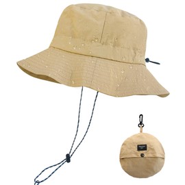 PFFY Quick Dry Waterproof Packable Bucket Hat for Women Men Outdoor Sun Hats with Detachable Chin Strap Khaki (More Loose)