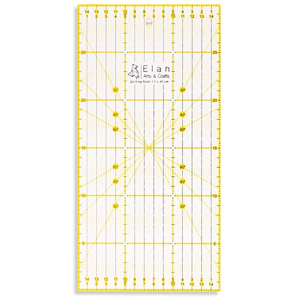 Elan Multi-functional Ruler, Non-slip Ruler, Sewing Machine, Quilt, Crafts, 11.8 x 5.9 inches (30 x 15 cm), Recommended for Use with Cutter Mat | Patchwork, Sewing, Drawing
