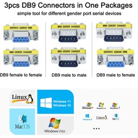 DTECH RS232C DB9 Mini Conversion Adapter Gender Changer 3 Sets (Male Male, Male, Female, Male, Female) D-Sub 9 Pin Serial Connection Connector COM Relay Extension Plug
