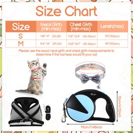 Cat Harness and Lead Set,Escape Proof kitten Puppy Harness with Leash and Collar, 16.4 Ft / 5 M Retractable Flexi Lead Reflective Adjustable Vest for Kitten Small Dogs Walking S