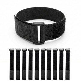 Ysenchan Hook and Loop Straps with Buckle, Reusable Adjustable Cable Management Straps, Heavy Duty Cinch Straps for Cords, Hoses, Bike Gear & Home Organization, 1" x 10", Black, 10 Pack
