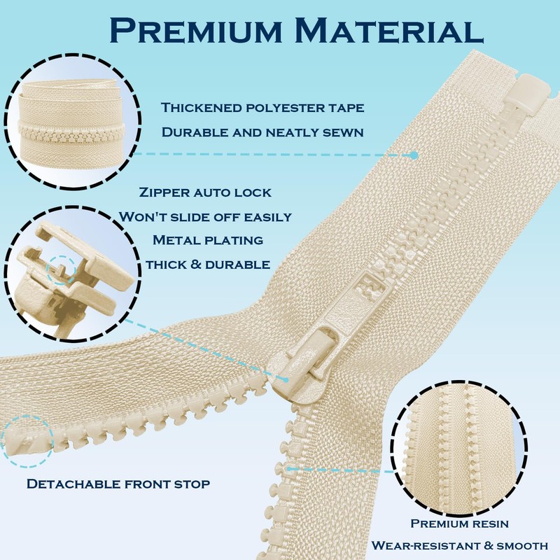 ANPURZII 3PCS #5 12 Inch Beige Separating Jacket Zippers for