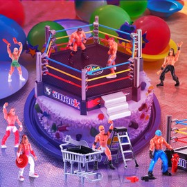 Skylety 32 Pieces Wrestling Toys Wrestler Warriors Toys with 12 Mini Wrestlers Action Figures , 20 Realistic Accessories Realistic Action Wrestling Figures Playset Gifts Favors for Boys and Girls