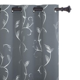 BUHUA Blackout Curtains with Silver Vine Pattern Thermal Insulated Window Curtains 84 Inches Long for Sliding Glass Door 38W by 84L Light Grey 2 Panels