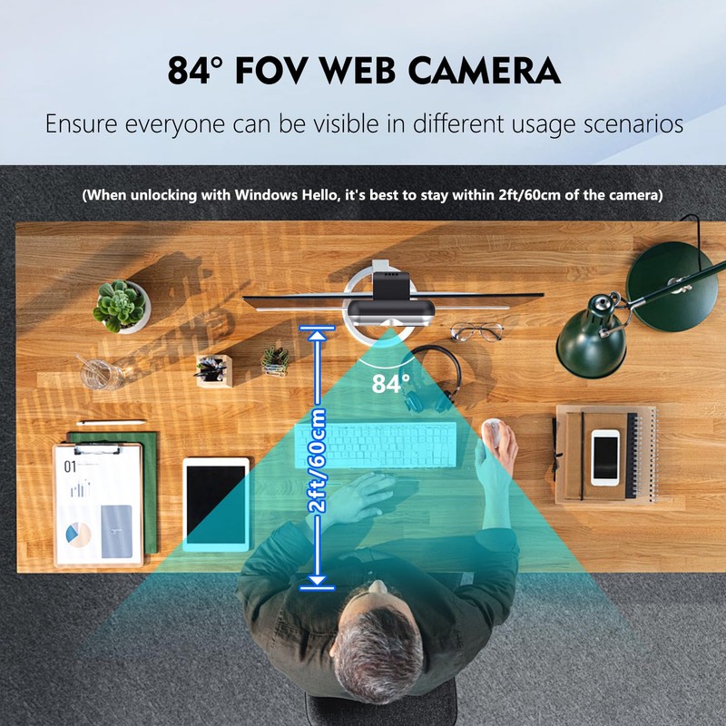 TOALLIN 2K QHD Webcam with Windows Hello, Face Recognition Webcam,