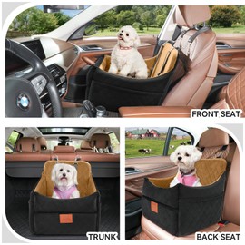 GL GLENSLAVE Dog Car Seat for Small/Medium Dogs, Dog Booster Car Seats with Thick Cushion for Dogs Under 35lbs, Detachable Washable Pet Car Seat with Storage Pockets, 2 Safety Belts (Black/Coffee)
