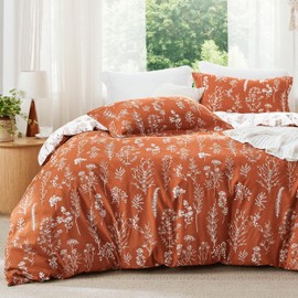 Bedsure King Comforter Set - Terracotta Bed Set, 3 Pieces Cute Floral Bedding, 1 Soft Reversible Botanical Flowers Comforter and 2 Pillow Shams