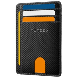 RUNBOX Slim Minimalist RFID Blocking Front Pocket Leather Wallets for Men Women Gift Box