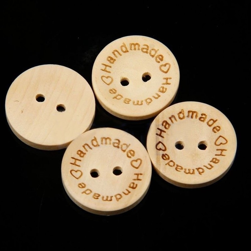 NAMVO 100pcs 2 Holes Handmade with Love Natural Wood Sewing