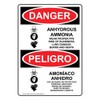 ComplianceSigns.com DANGER Anhydrous Ammonia Wear PPE English + Spanish OSHA