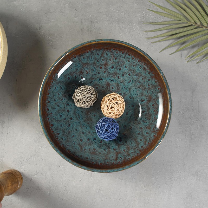STE-CER Ceramic Fruit Bowl for Kitchen Counter,Decorative Pedestal Bowl for