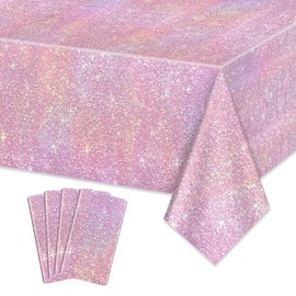 Pink Glitter Tablecloth, 4 Pack Light Pink Tablecloths for Girls, Boys, Ladies, Birthday Party Accessories, Bridal Wedding Decorations, 130 x 220 cm