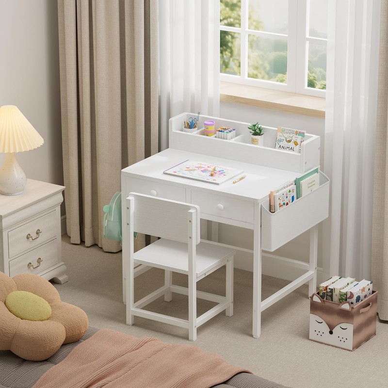 BOLUO White Kids Desk and Chair Set for 5-8 Year