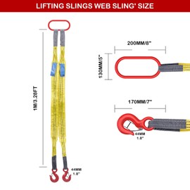 Lifting Slings Straps with Hooks, 3.3 Feet Two Leg Bridle Web Sling, 13227 Pounds Capacity, Polyester Webbing Purple Rigging Straps for Engines, Cranes, Hoists, Yellow, 10002