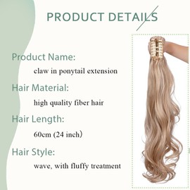 SEGO 50 cm Hairpiece Ponytail Ponytail Hair Extension Clip in Extensions Voluminous Claw on Synthetic Hair Wavy Ash Blonde Mix Bleach Blonde