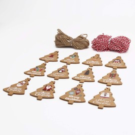 DIYASY 120pcs Christmas Kraft Paper Tag,Xmas Tree Kraft Gift Tags Label Parcel Present Hanging Tags with 230 Feet String