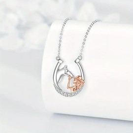 Horse Necklace, Cowgirl Horseshoe Pendant Crystal Accents Gifts for Horse Lover Daughter Granddaughter Niece