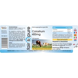Fair & Pure® - Colostrum 400 mg - 120 Capsules by Fair & Pure - Standardized to 30% Immunoglobulin G - High Dose and Bioavailable - German Quality Manufacturing
