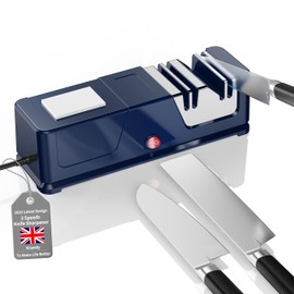 Electric knife sharpener, Professional Diamond Sharpening System with Replaceable Sharpening Abrasives, Fast Sharpening to Restore & Polish Chef Knives (Blue)