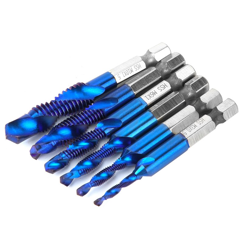 6PCS High Speed Steel 6.35mm Hex Shank Tap Drill Bit