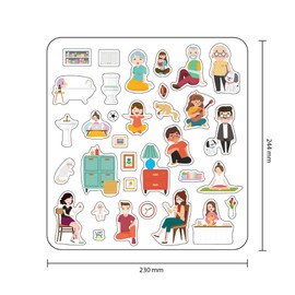 TAKTIK Rubber Stickers for Children - What Happens in the House? Game Background for Sticking & 32 Stickers, Reusable and Waterproof Sticker Set for Kids