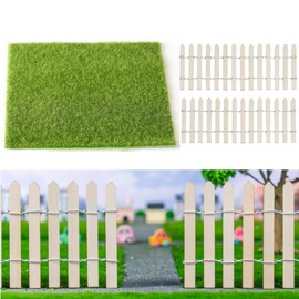 KARLOR Artificial Grass Set with Miniature Fences, Green, Garden Decor, Plastic, 30 x 30 cm