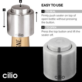 Cilio Stainless Steel Champagne Sealer, Bottle Stopper for Sealing Champagne Bottles, Pack of 2