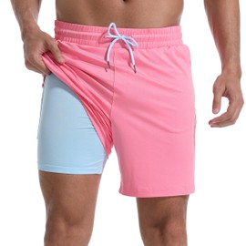 FT FENTENG Mens Swim Trunks with Compression Liner, 2 in 1 Men Bathing Suit Mens Swimming Trunks 7 inch Inseam Board Shorts Swimwear, 4 Way Stretch Swim Suits Quick Dry with Zipper Pockets, XX-Large