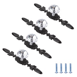 MengH-SHOP Crystal Drawer Knobs Diamond Shape Cabinet Pull Handle Drawer Knobs with Black Plate Cabinet Bumper Handle for Kitchen Door Cupboards Wardrobe Drawers 120 mm Pack of 4