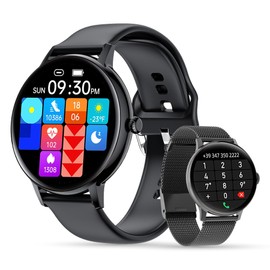 LUNIQUESHOP Lscall Smartwatch with Phone Function and Voice Assistant, Men's Watch, Activity Bracelet, SpO2, Blood Pressure, 2 Bracelets, 1.32 Inches, Fitness Watch with WhatsApp, iOS, Android, Black