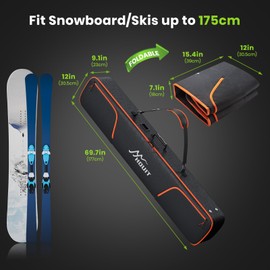 HOUIT Padded Snowboard Bag, Waterproof Snowboard Travel Bags for Air Travel Flying - 1680D Reinforced, Length in 175cm, with Mesh Pocket, Ski Pole Pocket