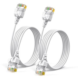 JUXINICE - Paquete de 2 cables trenzados Ethernet Cat6a, color blanco, ultra delgado, cable Ethernet Cat6, 20 pies, cable Ethernet de ángulo recto, cable de red RJ45, compatible con versiones