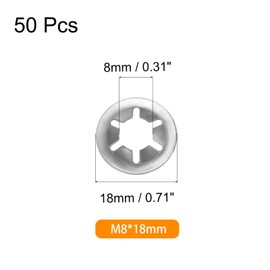 sourcing map 50PCS Internal Tooth Push on Locking Washers M8 x 18mm Speed Clips Fasteners, Stainless Steel Push Nut Washers
