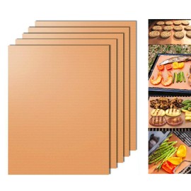 Dailyart Copper Grill Mats for Outdoor Grill, Set of 5 Grill Sheets for Gas Grill Reusable & Easy to Clean, 100% Non-Stick Grill Mats for Outdoor Grill, Copper Grill Mat for Gas, Charcoal, Electric