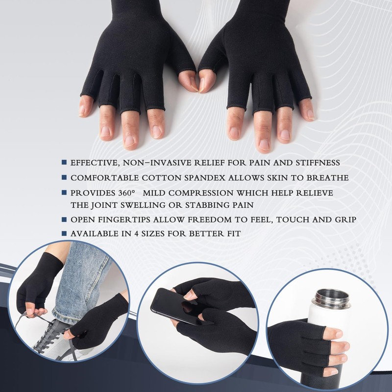 Arthritis Compression Gloves for Women Men, Fingerless Breathable & Moisture