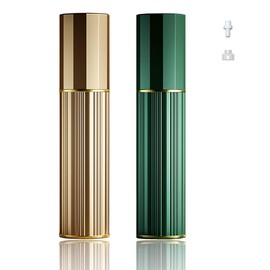 Fiwecos Perfume Travel Refillable Bottle Cologne Portable Atomizer Fragrance Scent Sprayer Pump Fill from Bottom Mini Pocket Size 5ml for Travel Essentials & Best Gift (Gold+Green)