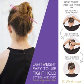 RC Roche Pack of 12 Hair Rods Needle Sticks Pin Stick Twisted Long for Bun Women Medium Transparent Multi Colours