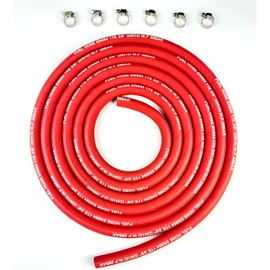 15FT Fuel Line Hose 6AN 3/8" inch, 10mm High Pressure Hose,2.8Mpa 400PSI for Fuel Systems Engines Tube Hose Multiple Size Options,Implementation Standards:EN854,Red (Attached Hose Clamp)