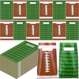Engrowtic 200 Pcs Football Party Favors Bags with Handle Football Candy Gift Bags Plastic Goodie Treat Bags Bulk for Sports Events Football Themed Birthday Party Supplies, 2 Styles