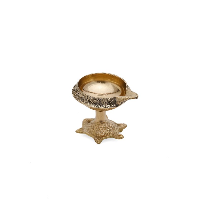 DreamKraft Brass Handmade Engraved Design Kuber Diya (Oil Lamp) with