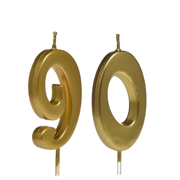 Gold 90th Birthday Candles,Number 90 Cake Topper for Party Decoration