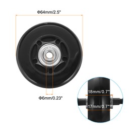 sourcing map Set of 2 Luggage Wheels Replacement 64 x 18 mm/2.5" x 0.7" Rubber Swivel Caster Bearing Wheels Repair Kits for Suitcase Inline Outdoor Skate,Black