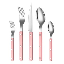 Khen Cutlery Set of 20, 18/8 Stainless Steel Flatware, Modern Silverware for Home, Kitchen, Dining & Table Setting for 4 – Stainless Steel, Dishwasher Safe, Lightweight & Ergonomic Design Gift - Pink