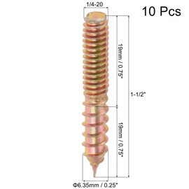 TOP-VIGOR 10Pcs 1/4-20" x1-1/2 Hanger Bolts, Double Headed Bolts Self Tapping Screw, Double Ended Dowel Screws, Threaded Lag Wood Screws and Machine Bolts for Wood Joint Furniture