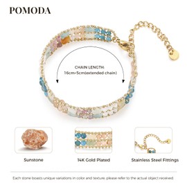POMODA Natural Stone Beaded Bracelets for Women Beads Stackable Energy Healing Bracelets Beaded Colorful Gemstone Boho Summer Jewelry for Women