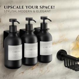 Lusspa Shampoo & Conditioner Dispenser - Shower Soap Dispenser Wall Mounted - Set of 3 16.9 Oz Plastic Bottles with Pump & Holder - Shampoo Dispenser - Shower Dispenser Chamber No Drill (Black)