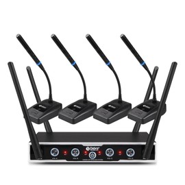 D Debra Wireless Conference Microphone System Audio Pro DU4004 UHF 4 * 16 Adjustable Channel 360°Rotating Wireless Gooseneck Mic, Ideal for Meeting Speech Conference (4 Conference)