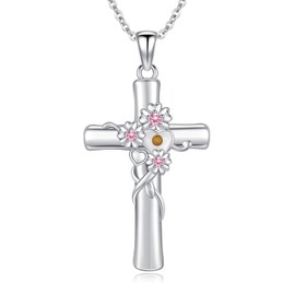 TANGPOET Cross Neckalce 925 Sterling Silver Crucifix Pendant, Flower Cross Chain, Valentines Day Jewelry Gifts for Wife Girlfriend