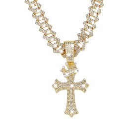 LCWLJL Mens Hip-hop Cuban Chain, Rhinestone Bling Pendant Necklace Diamond Chain Jewelry For Men，Men's Fashion Jewelry golden